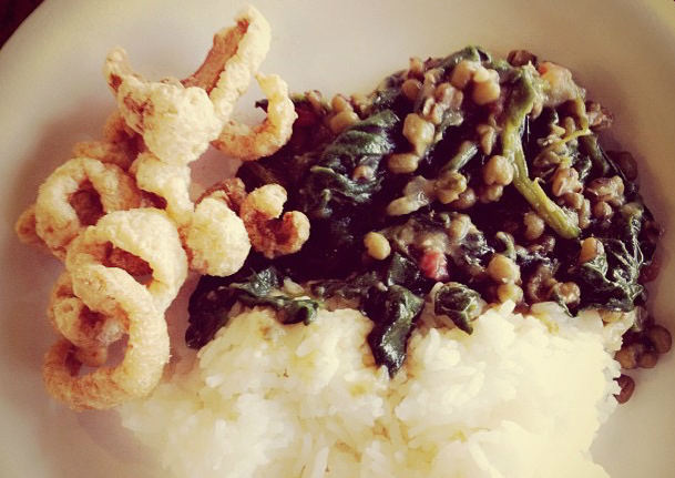 Chicharon, Munggo, Rice