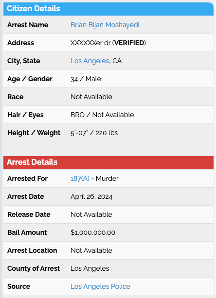 Brian Moshayedi arrested for murder?