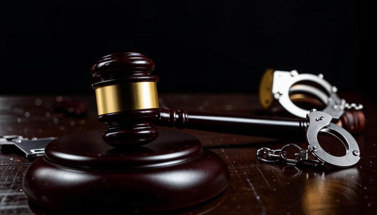 arrested in handcuffs, then being judged
